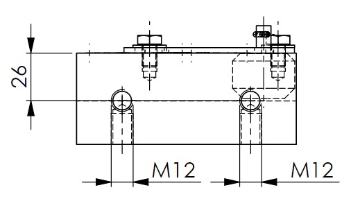 Sketch of the main body of the instantaneous safety gear RF0011 with drawing dimensions