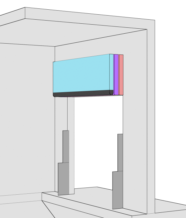 Schema einer offenstehenden dreitiligen Peelle-Schachttür