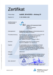 AufzRL 2014/33/EU Zertifikat