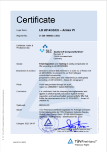 LD 2014/33/EU Certificate