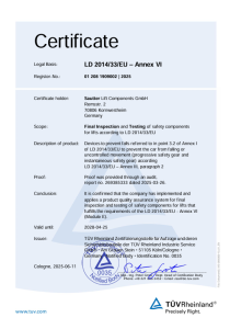 LD 2014/33/EU Certificate